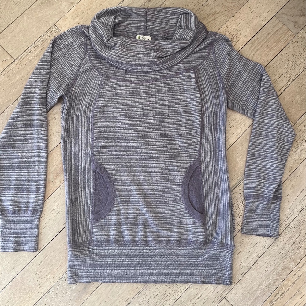 Akini Purple Grey Wool Blend Funnel Neck Drawstring Long Sleeve Sweater Lg